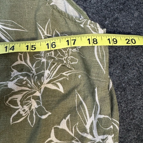 Garnet Hill Bonsai floral linen sleeveless tropical dress shirtdress olive 12 - Picture 5 of 7